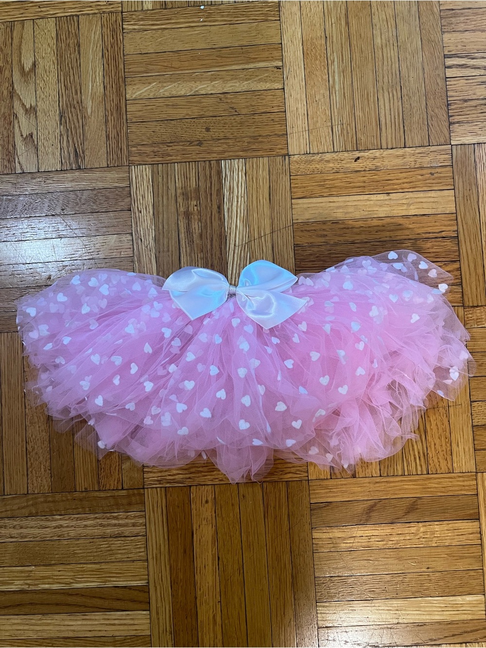 It’s a girl! Pink Heart Tulle Tutu with White Bow - elastic waist newborn